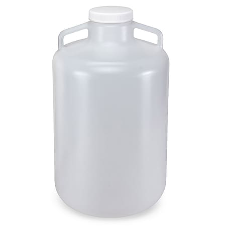 Globe Scientific Carboys, Round with Handles, Wide Mouth, LDPE, White PP Screwcap, 20 Liter, Molded Graduations 7260020